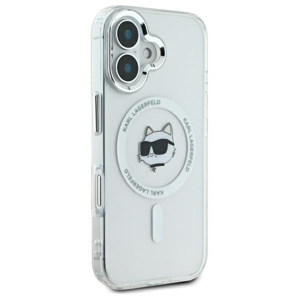 Ovitek MagSafe za Apple iPhone 16 Plus, Karl Lagerfeld, IML Metal Choupette's Head, Bela