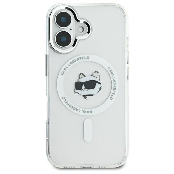 Ovitek MagSafe za Apple iPhone 16 Plus, Karl Lagerfeld, IML Metal Choupette's Head, Bela