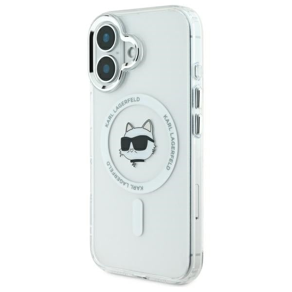 Ovitek MagSafe za Apple iPhone 16 Plus, Karl Lagerfeld, IML Metal Choupette's Head, Bela
