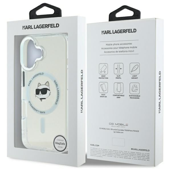 Ovitek MagSafe za Apple iPhone 16 Plus, Karl Lagerfeld, IML Metal Choupette's Head, Bela