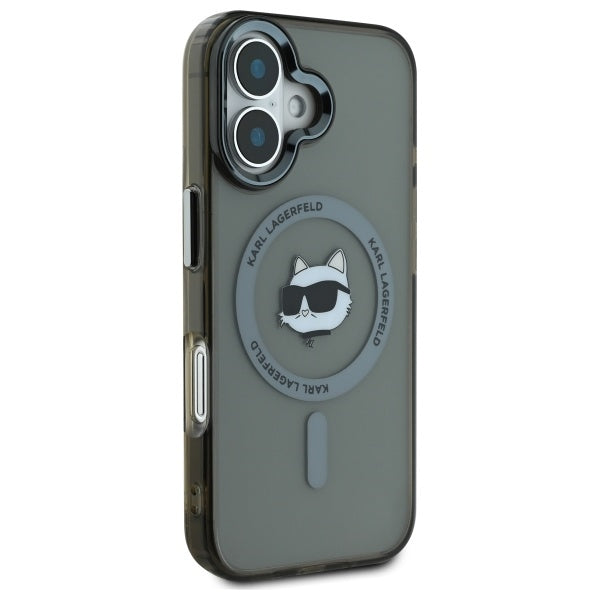 Ovitek MagSafe za Apple iPhone 16 Plus, Karl Lagerfeld, IML Metal Choupette's Head, črn