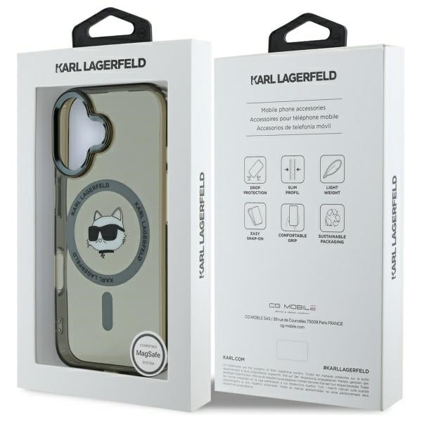 Ovitek MagSafe za Apple iPhone 16 Plus, Karl Lagerfeld, IML Metal Choupette's Head, črn