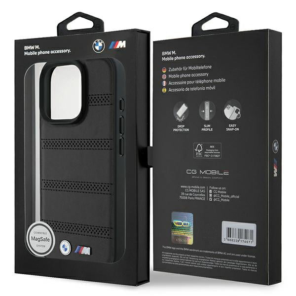 Ovitek MagSafe za Apple iPhone 16 Pro, BMW, M Perforated And Stitched Line, črn