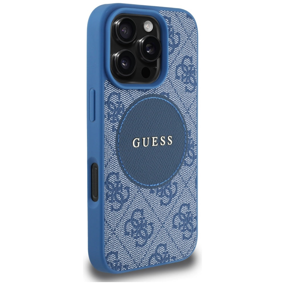 MagSafe ovitek za Apple iPhone 16 Pro, Guess, 4G Circle Classic Logo, Modra