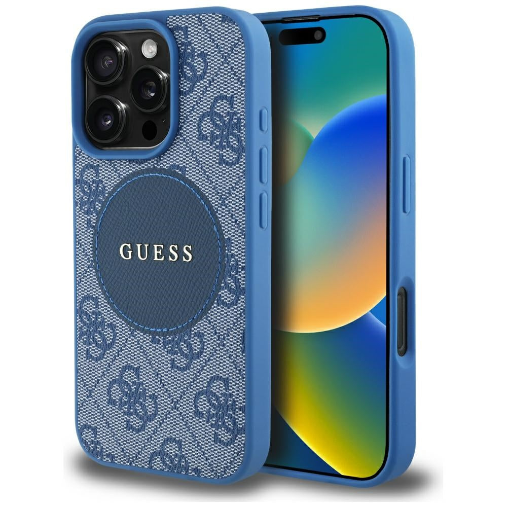 MagSafe ovitek za Apple iPhone 16 Pro, Guess, 4G Circle Classic Logo, Modra