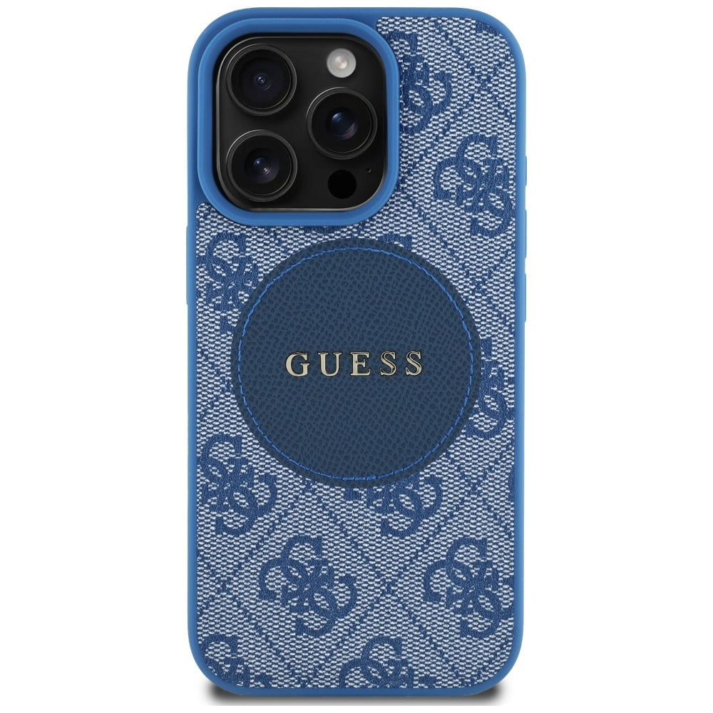 MagSafe ovitek za Apple iPhone 16 Pro, Guess, 4G Circle Classic Logo, Modra