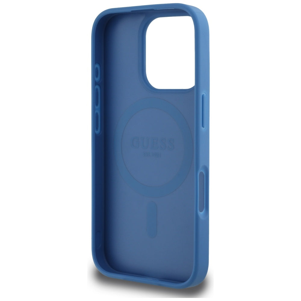 MagSafe ovitek za Apple iPhone 16 Pro, Guess, 4G Circle Classic Logo, Modra