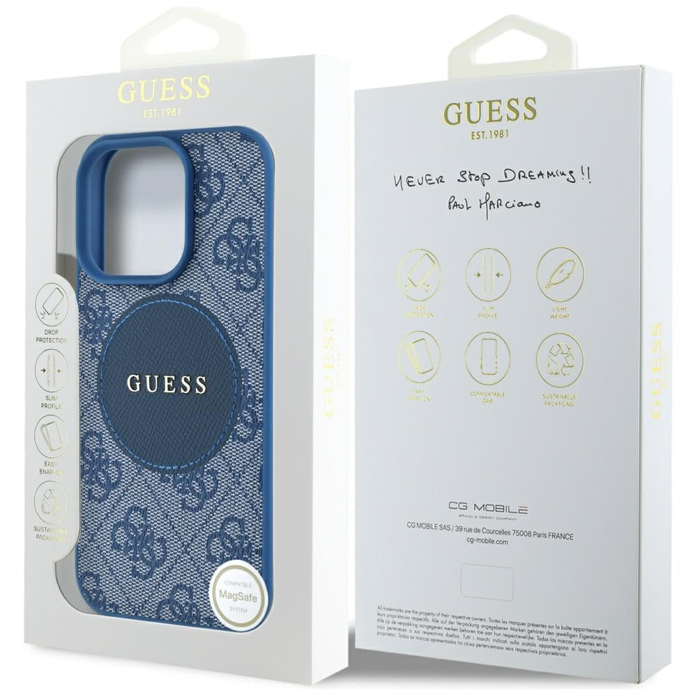 MagSafe ovitek za Apple iPhone 16 Pro, Guess, 4G Circle Classic Logo, Modra