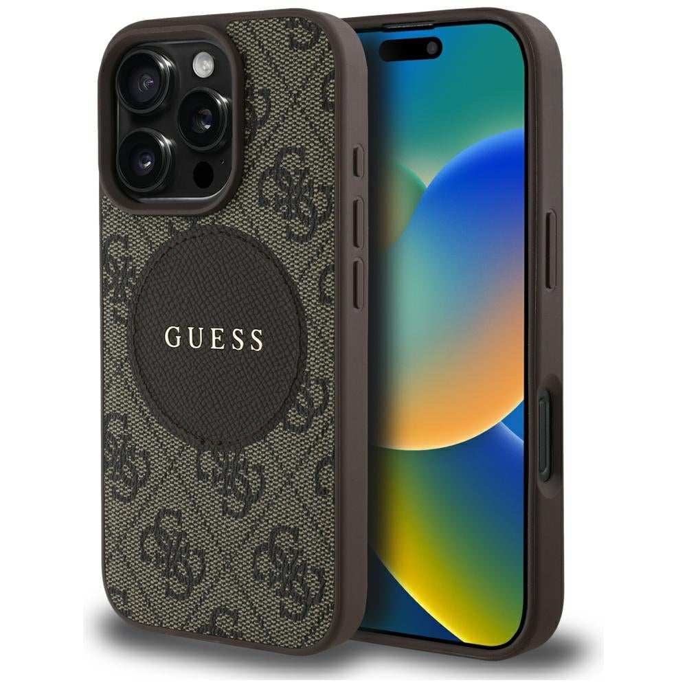 Ovitek MagSafe za Apple iPhone 16 Pro, Guess, 4G Circle Classic Logo, rjava