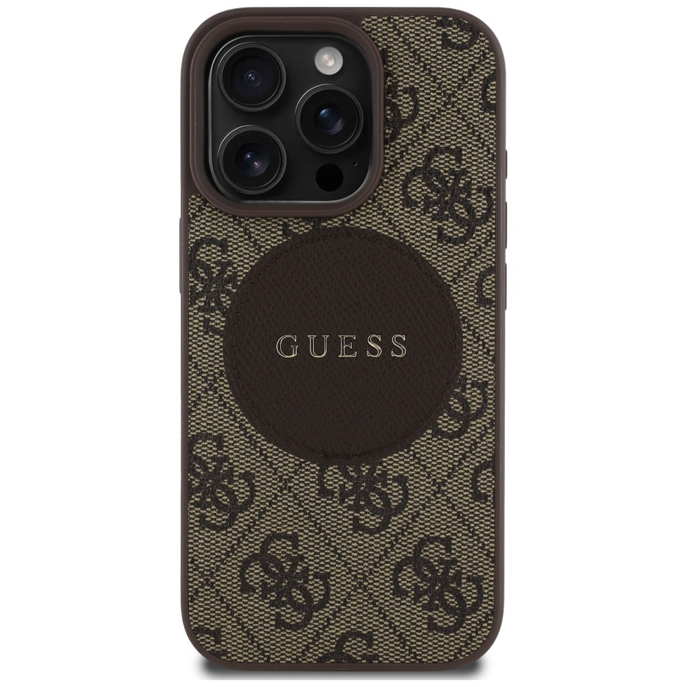 Ovitek MagSafe za Apple iPhone 16 Pro, Guess, 4G Circle Classic Logo, rjava