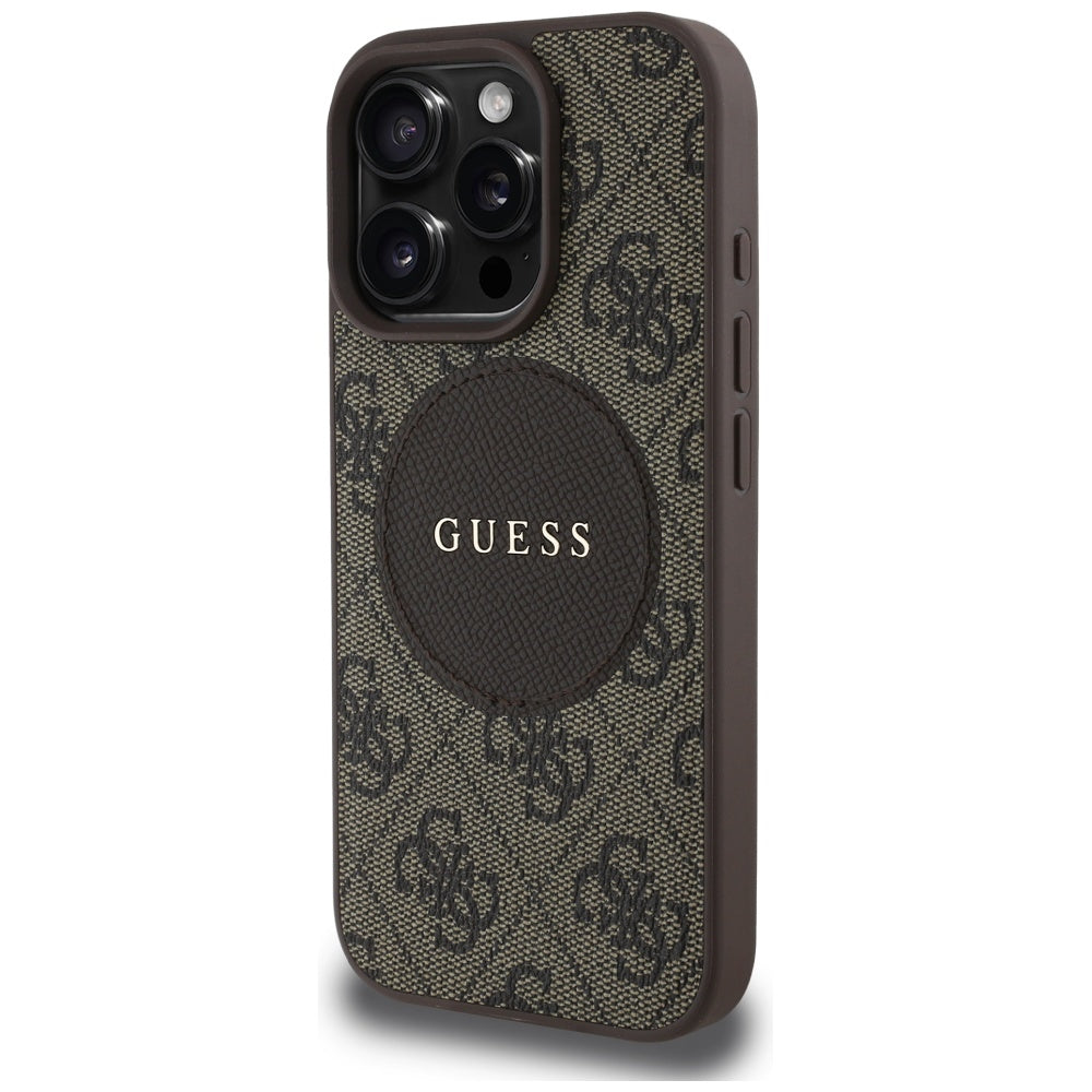 Ovitek MagSafe za Apple iPhone 16 Pro, Guess, 4G Circle Classic Logo, rjava