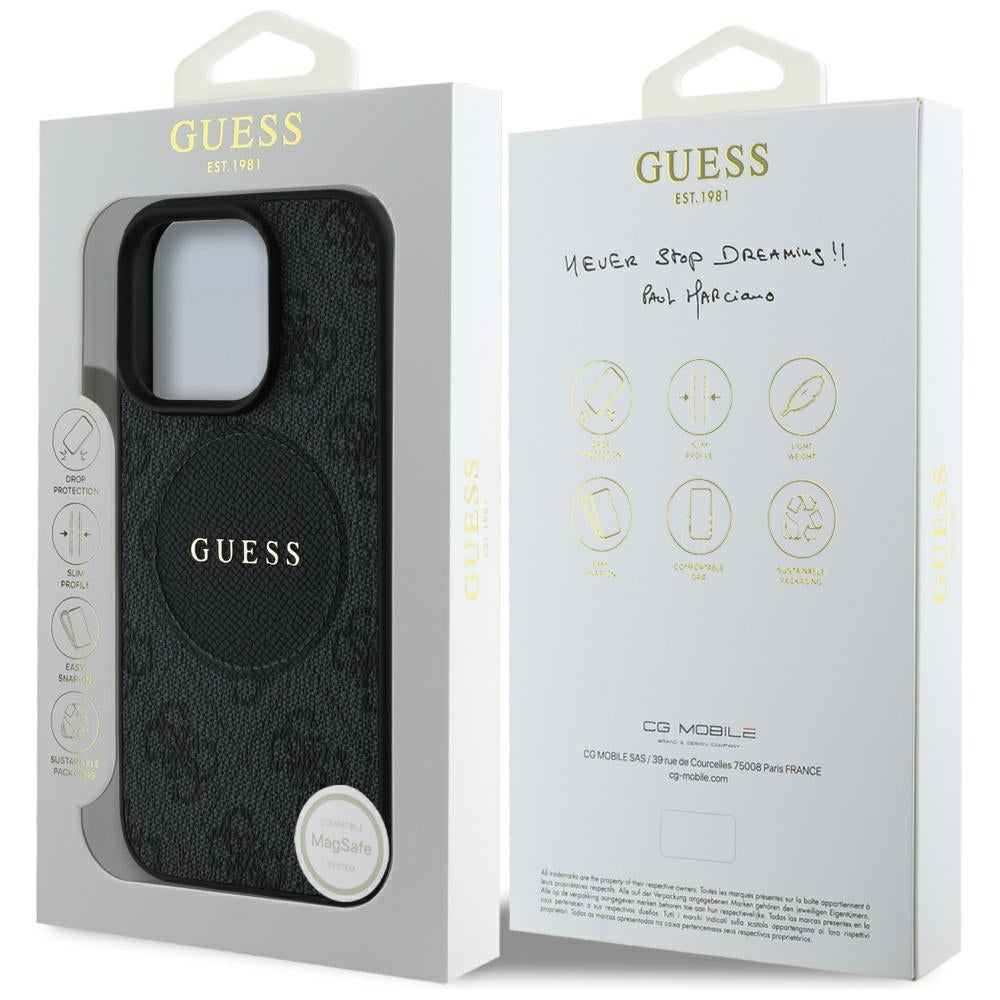 Ovitek MagSafe za Apple iPhone 16 Pro, Guess, 4G Circle Classic Logo, Črn