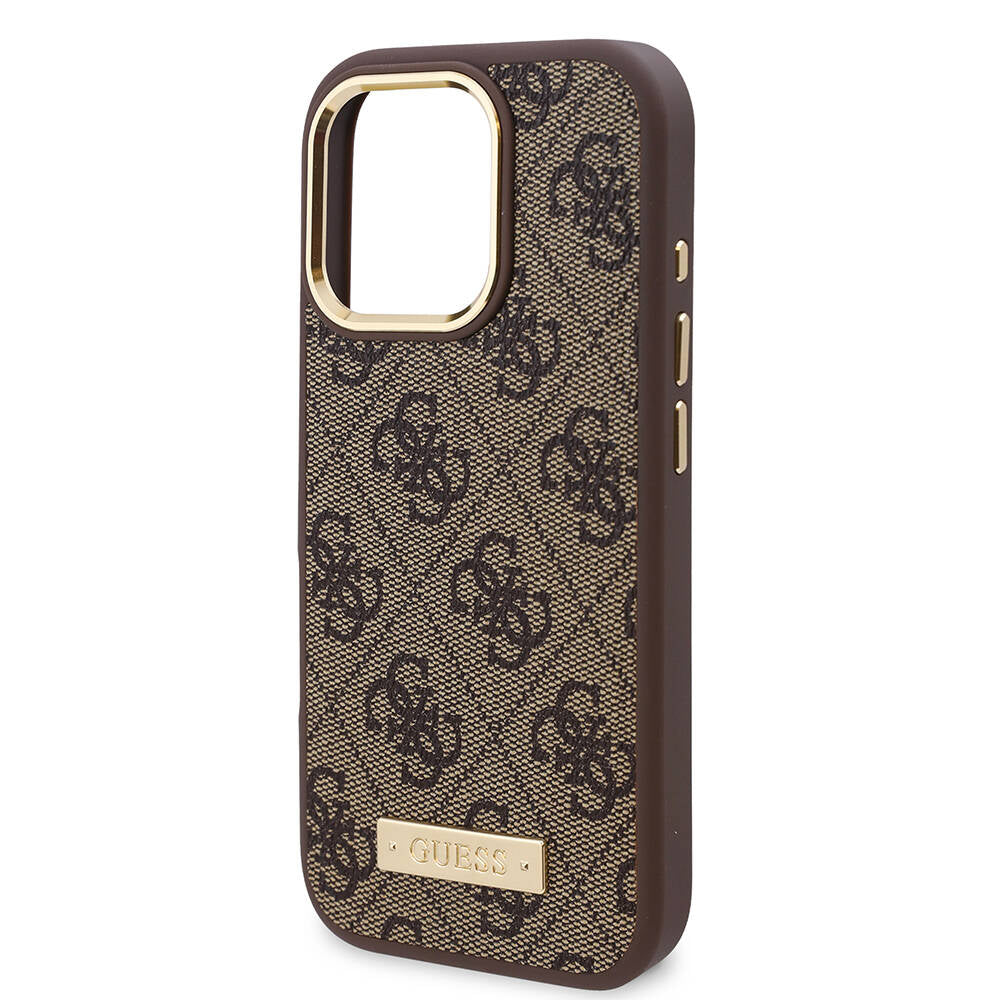 MagSafe Case for Apple iPhone 16 Pro, Guess, 4G Logo Plate, Brown