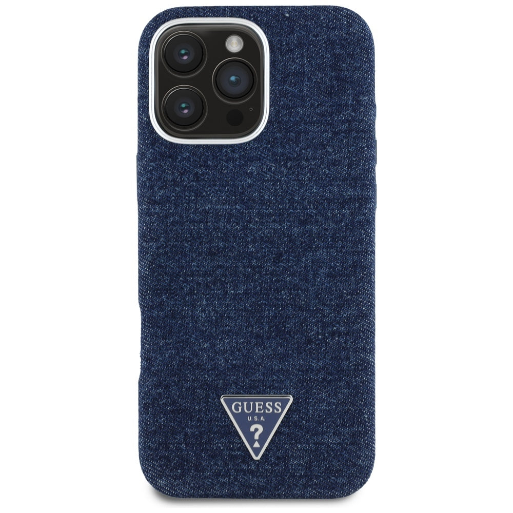 Ovitek MagSafe za Apple iPhone 16 Pro, Guess, Denim Triangle Logo, Modra