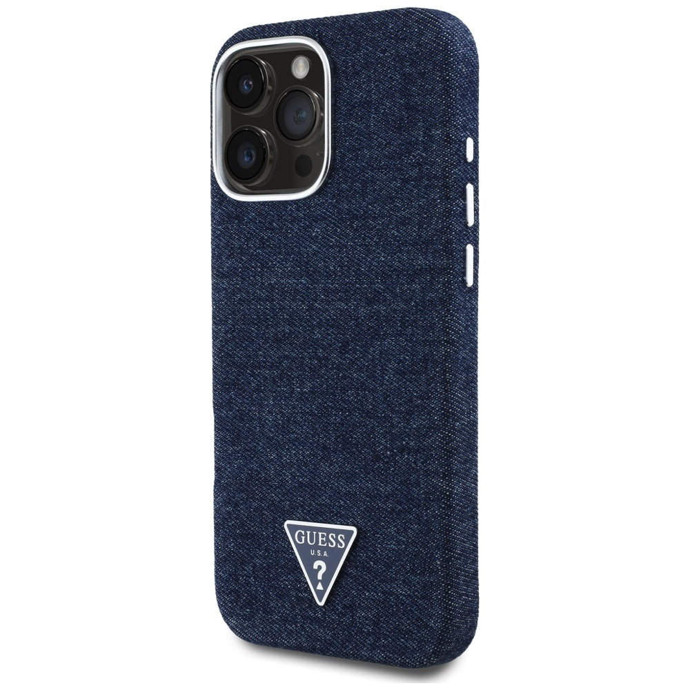 Ovitek MagSafe za Apple iPhone 16 Pro, Guess, Denim Triangle Logo, Modra