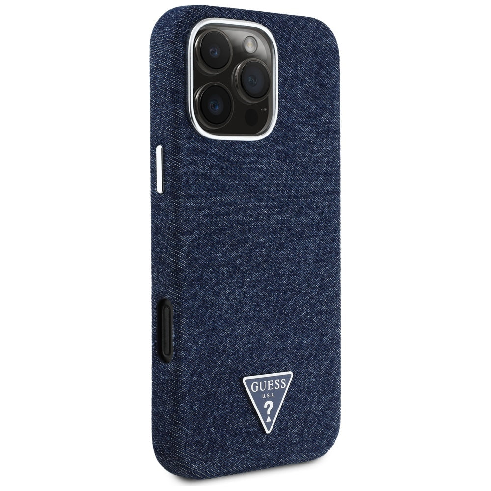 Ovitek MagSafe za Apple iPhone 16 Pro, Guess, Denim Triangle Logo, Modra