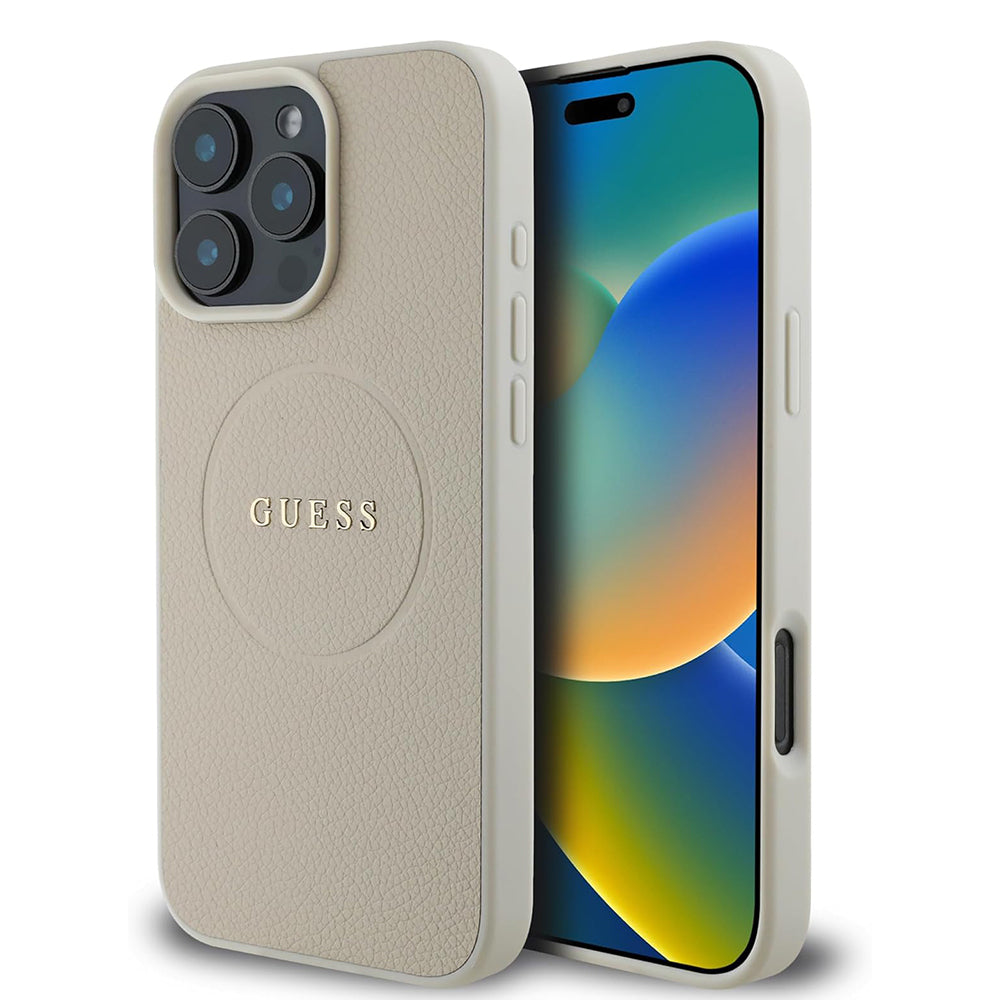 Ovitek MagSafe za Apple iPhone 16 Pro, Guess, Grained Gold Ring, Bež