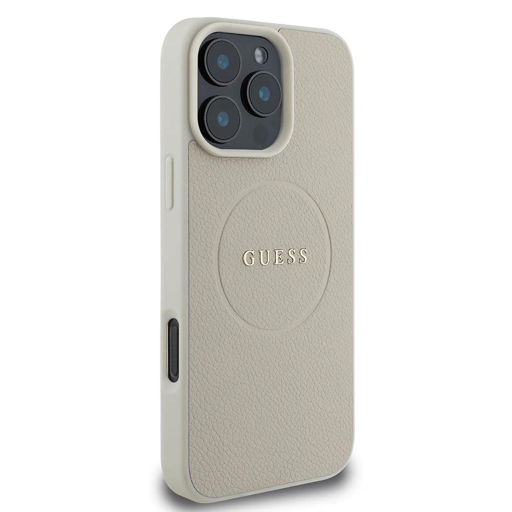 Ovitek MagSafe za Apple iPhone 16 Pro, Guess, Grained Gold Ring, Bež