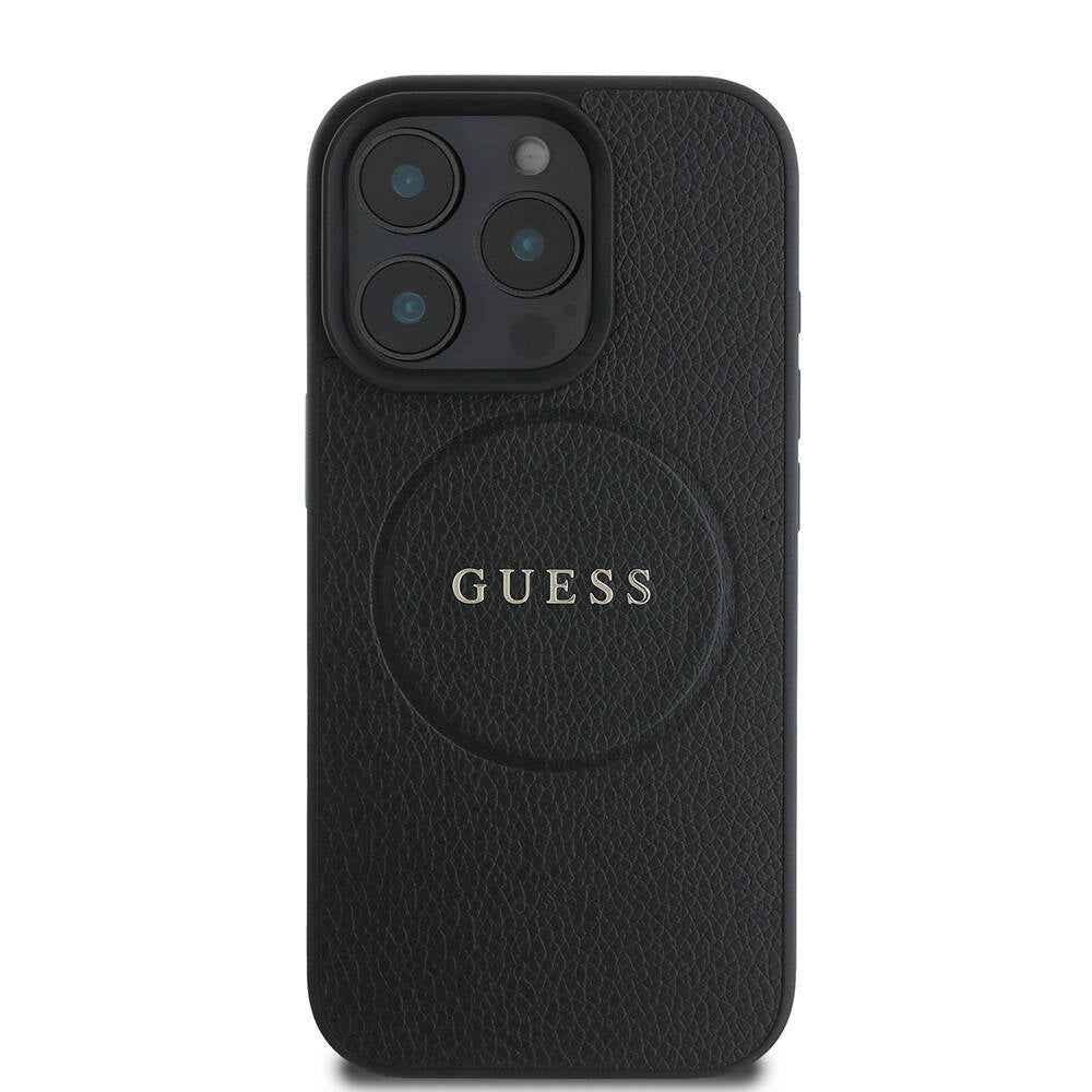 Ovitek MagSafe za Apple iPhone 16 Pro, Guess, Grained Gold Ring, Črn
