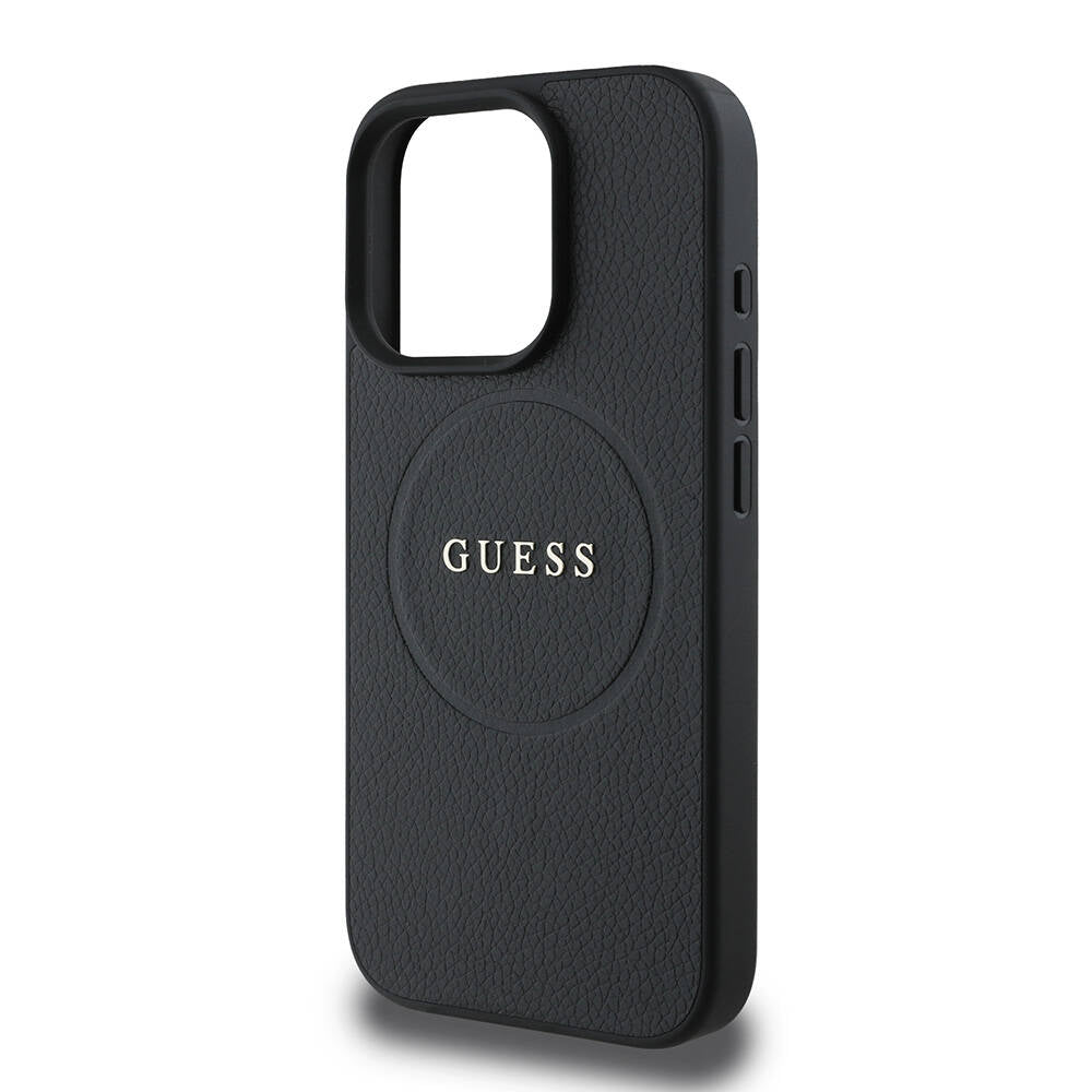 Ovitek MagSafe za Apple iPhone 16 Pro, Guess, Grained Gold Ring, Črn