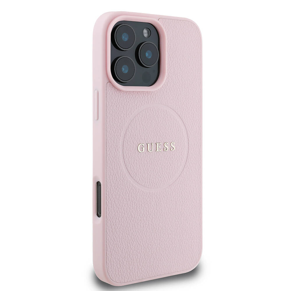 Ovitek MagSafe za Apple iPhone 16 Pro, Guess, Grained Gold Ring, Roza
