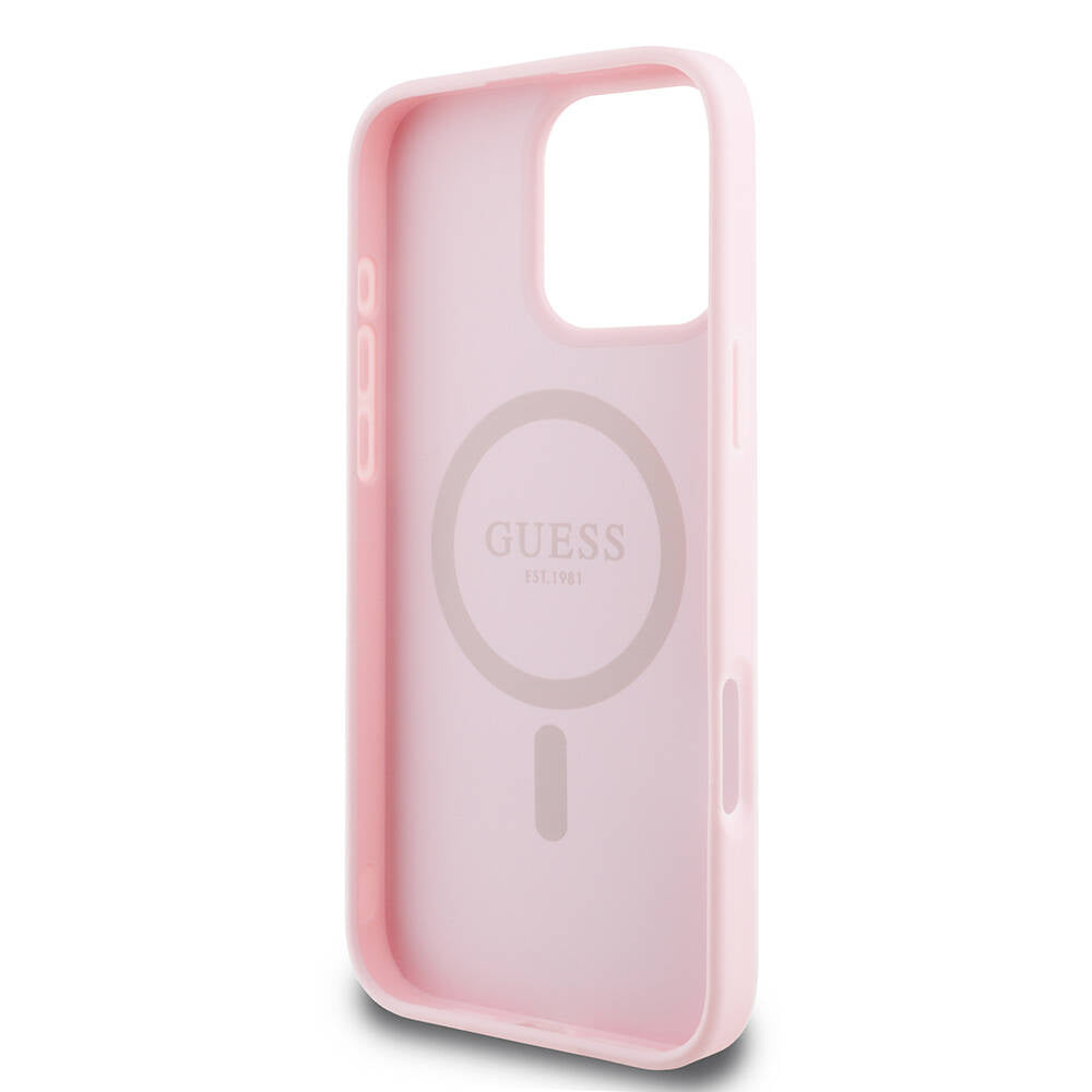Ovitek MagSafe za Apple iPhone 16 Pro, Guess, Grained Gold Ring, Roza