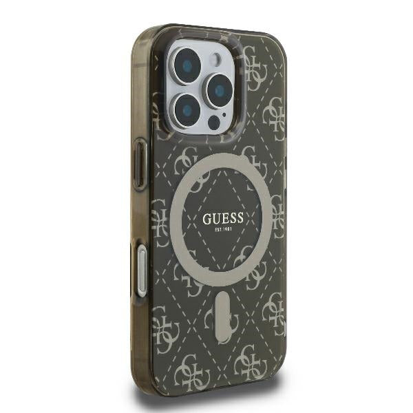 Ovitek MagSafe za Apple iPhone 16 Pro, Guess, IML 4G Background, rjava