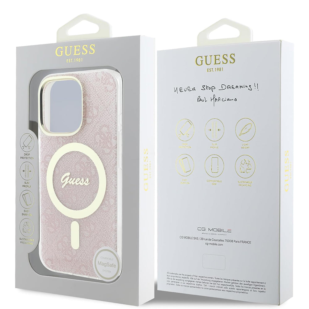 Ovitek MagSafe za Apple iPhone 16 Pro, Guess, IML 4G, Roza