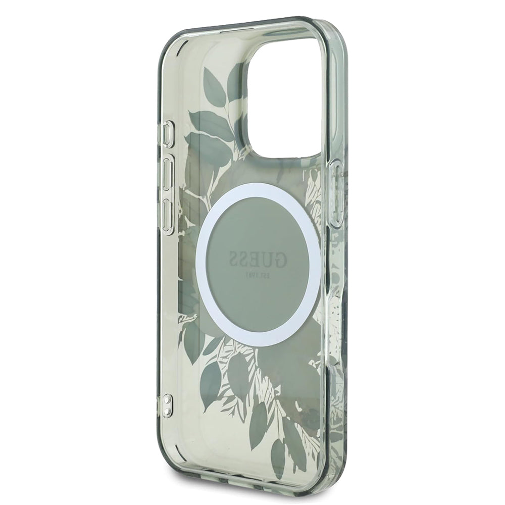 Ovitek MagSafe za Apple iPhone 16 Pro, Guess, IML Flower & Tonal Circle, zelen