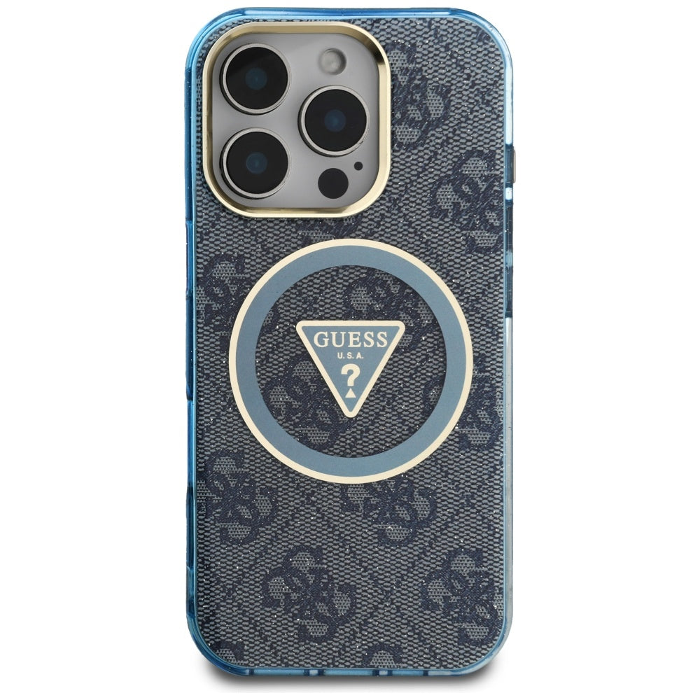Ovitek MagSafe za Apple iPhone 16 Pro, Guess, IML Glitter 4G Circle Triangle, Modra