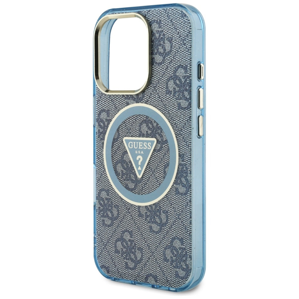 Ovitek MagSafe za Apple iPhone 16 Pro, Guess, IML Glitter 4G Circle Triangle, Modra