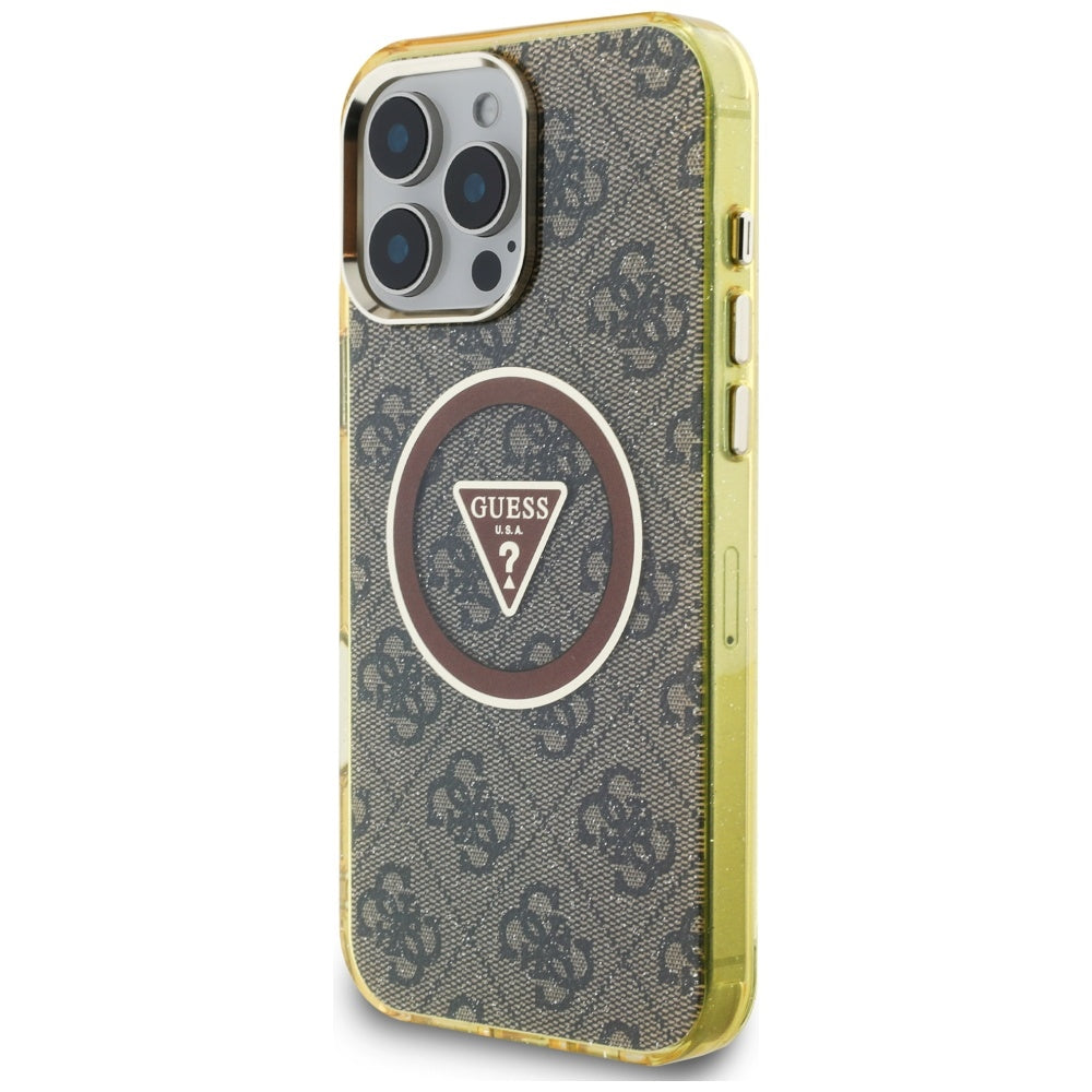 Ovitek MagSafe za Apple iPhone 16 Pro, Guess, IML Glitter 4G Circle Triangle, rjava