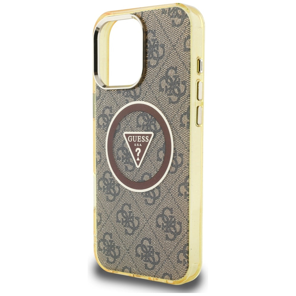 Ovitek MagSafe za Apple iPhone 16 Pro, Guess, IML Glitter 4G Circle Triangle, rjava