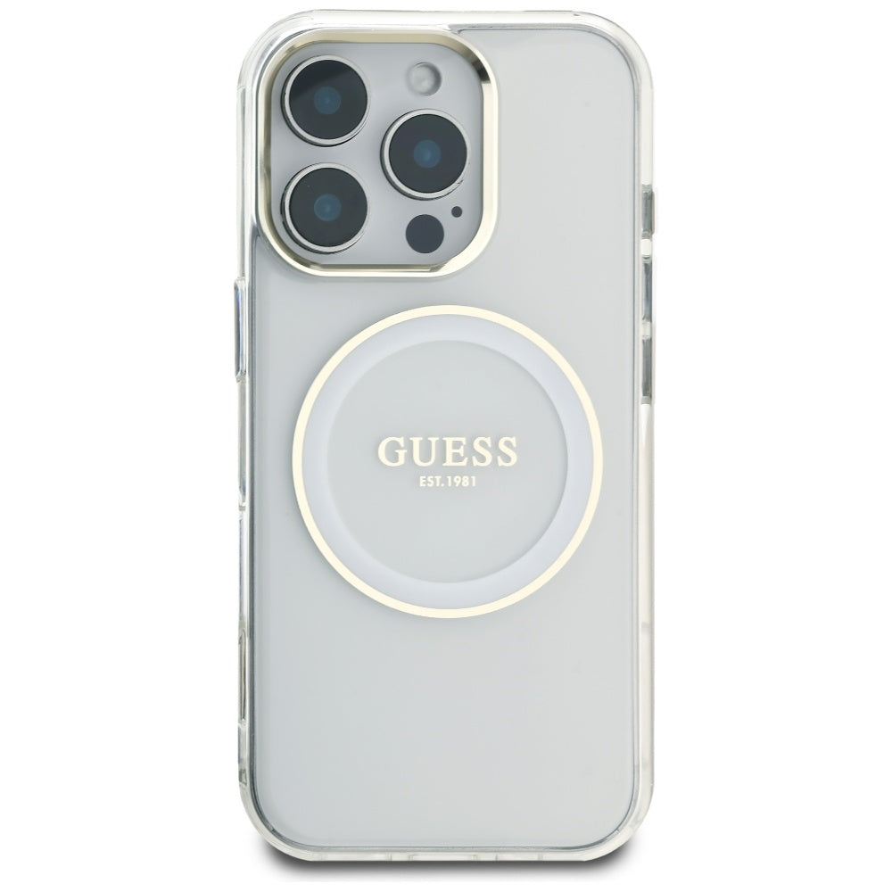 Ovitek MagSafe za Apple iPhone 16 Pro, Guess, IML Metal Colored Circle, Bela