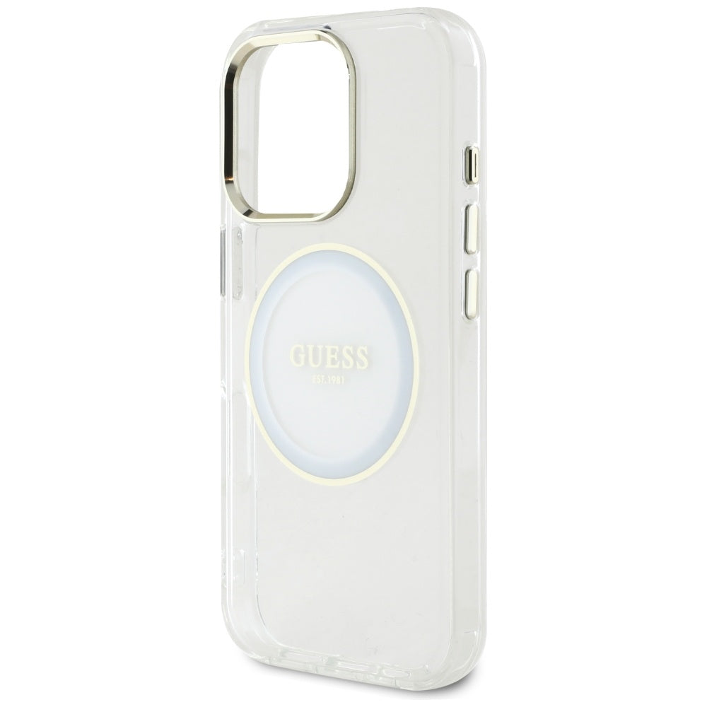 Ovitek MagSafe za Apple iPhone 16 Pro, Guess, IML Metal Colored Circle, Bela