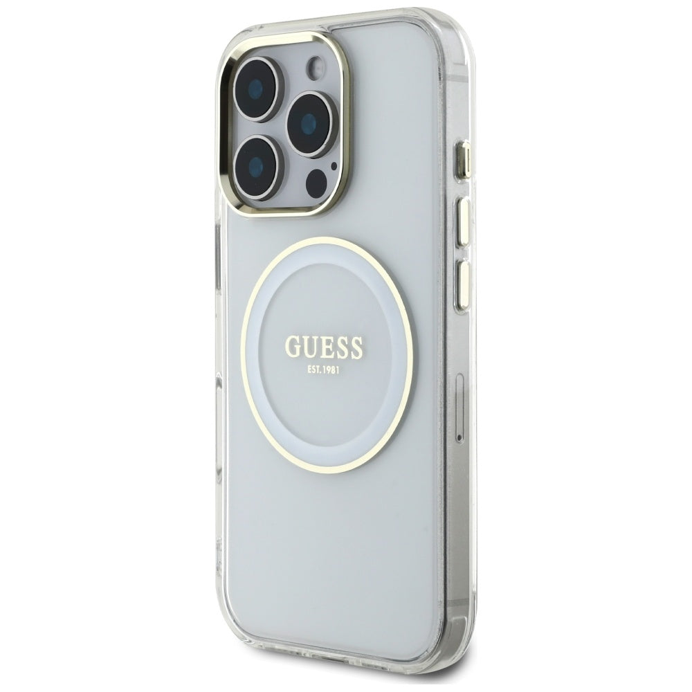Ovitek MagSafe za Apple iPhone 16 Pro, Guess, IML Metal Colored Circle, Bela