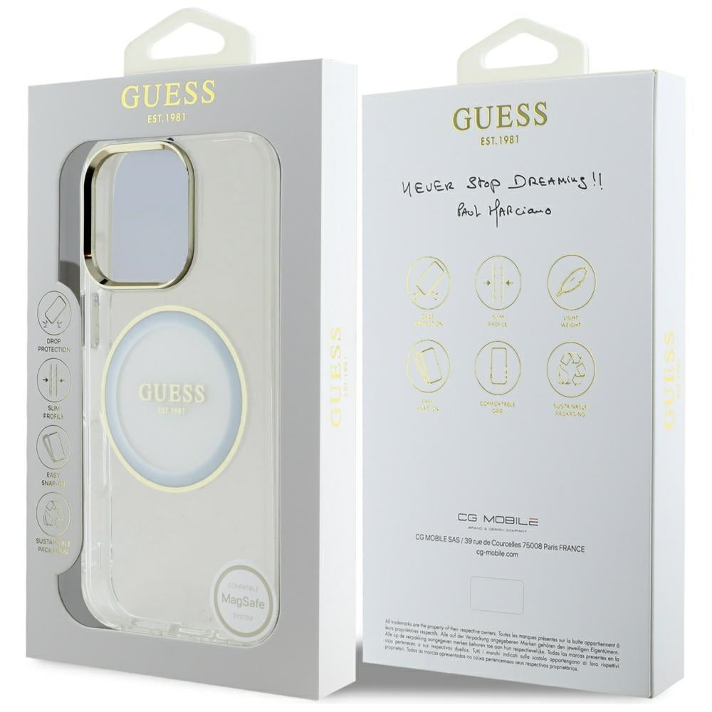 Ovitek MagSafe za Apple iPhone 16 Pro, Guess, IML Metal Colored Circle, Bela