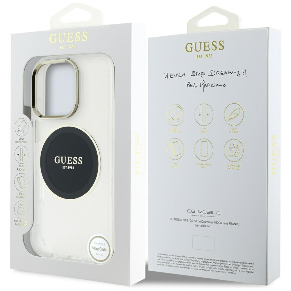 Ovitek MagSafe za Apple iPhone 16 Pro, Guess, IML Metal Colored Circle, črn