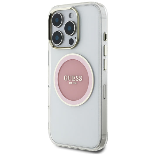 Ovitek MagSafe za Apple iPhone 16 Pro, Guess, IML Metal Colored Circle, Roza