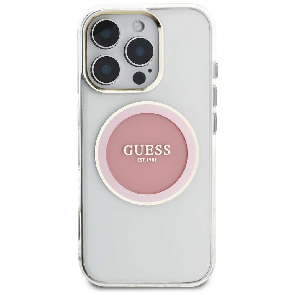 Ovitek MagSafe za Apple iPhone 16 Pro, Guess, IML Metal Colored Circle, Roza
