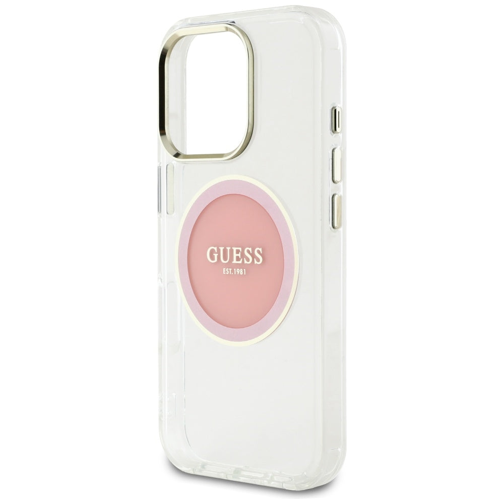 Ovitek MagSafe za Apple iPhone 16 Pro, Guess, IML Metal Colored Circle, Roza