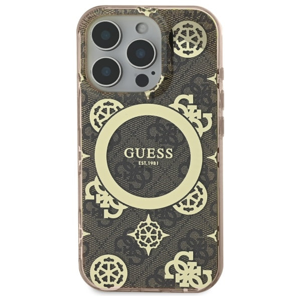 Ovitek MagSafe za Apple iPhone 16 Pro, Guess, IML Peony On 4G Background, Rjava