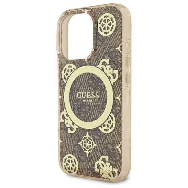 Ovitek MagSafe za Apple iPhone 16 Pro, Guess, IML Peony On 4G Background, Rjava