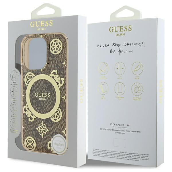 Ovitek MagSafe za Apple iPhone 16 Pro, Guess, IML Peony On 4G Background, Rjava