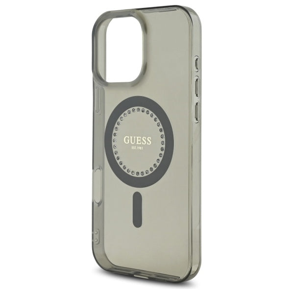 MagSafe ovitek za Apple iPhone 16 Pro, Guess, IML Rhinestone, črn