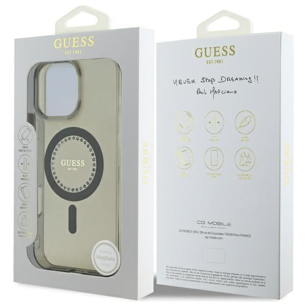 MagSafe ovitek za Apple iPhone 16 Pro, Guess, IML Rhinestone, črn