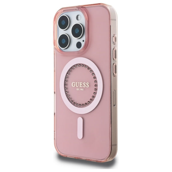 Ovitek MagSafe za Apple iPhone 16 Pro, Guess, IML Rhinestone, Roza