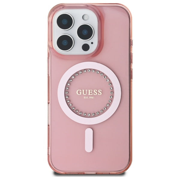 Ovitek MagSafe za Apple iPhone 16 Pro, Guess, IML Rhinestone, Roza