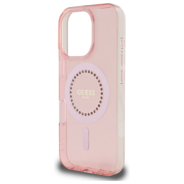 Ovitek MagSafe za Apple iPhone 16 Pro, Guess, IML Rhinestone, Roza