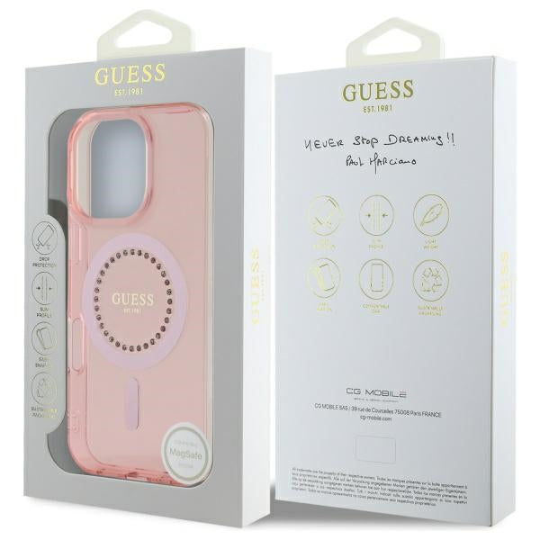 Ovitek MagSafe za Apple iPhone 16 Pro, Guess, IML Rhinestone, Roza